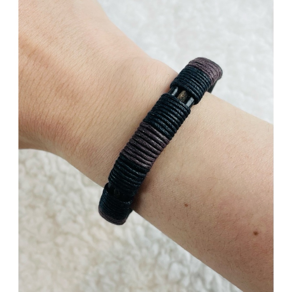 Black/Brown Woven Adjustable Unisex Bracelet - Picture 7 of 8